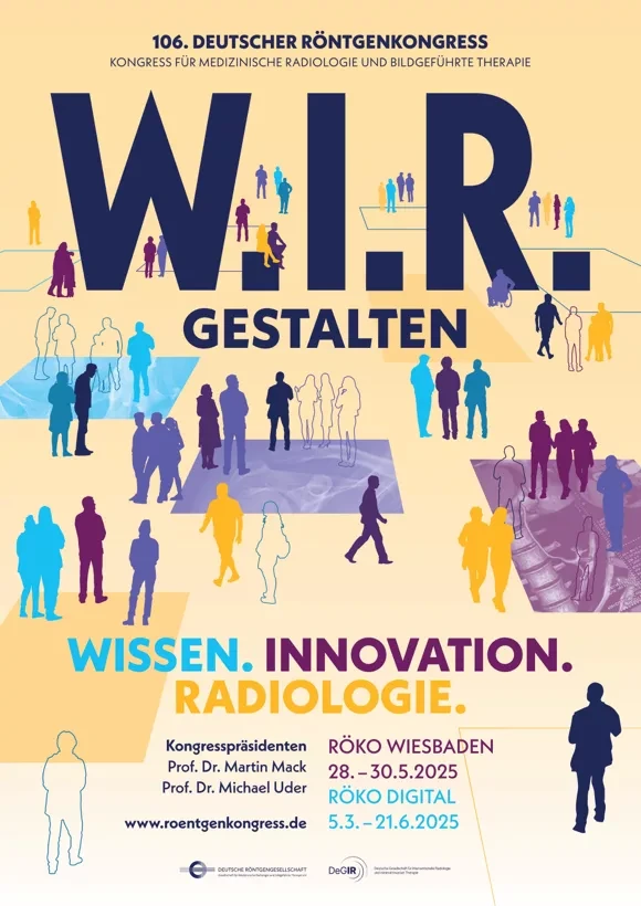 Plakat des 106. Deutschen Röntgenkongresses mit bunten Figuren und dem Text 'W.I.R. GESTALTEN'.