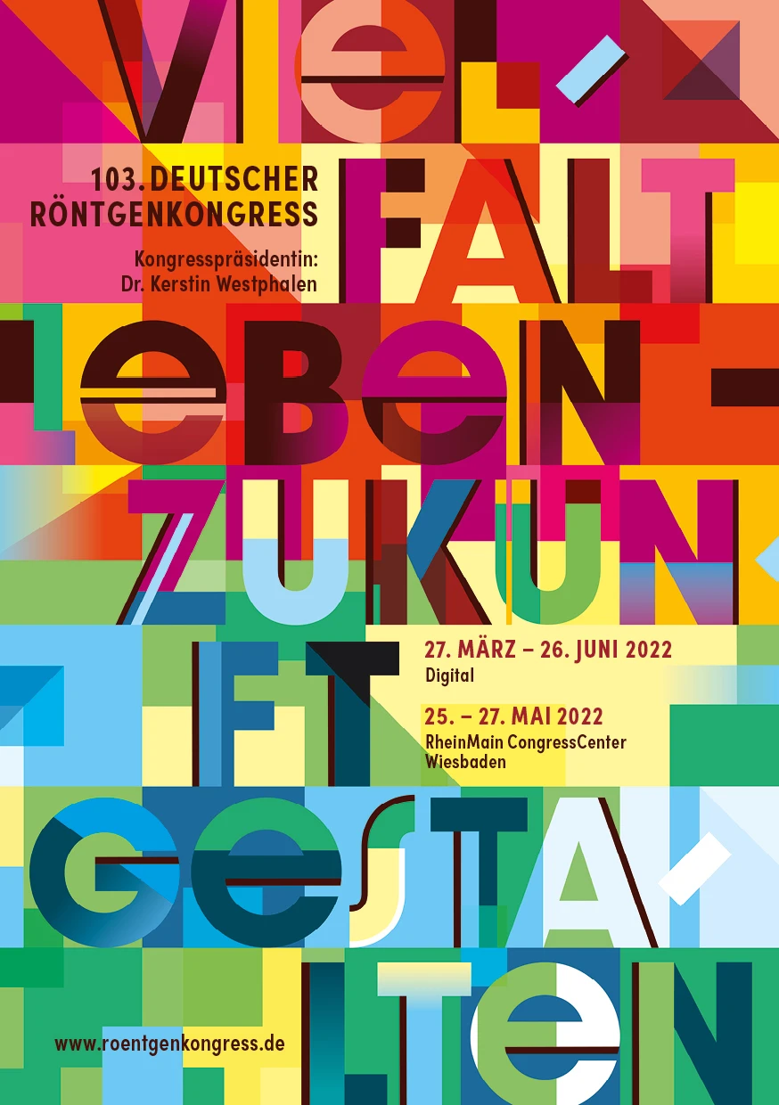 Buntes Plakat mit geometrischen Mustern und Texten für den 103. Deutschen Röntgenkongress