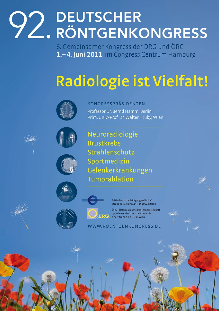 Plakat mit Informationen zum 92. Deutschen Röntgenkongress, inklusive Datum, Ort und Themen.